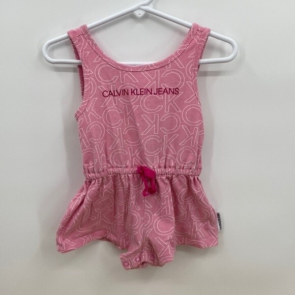 Calvin Klein Jeans Baby Signature Print Drawcord Waist Romper Pink Size 18M - Picture 1 of 9